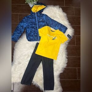 Nautica 3pc navy blue/yellow jean set sz 3T